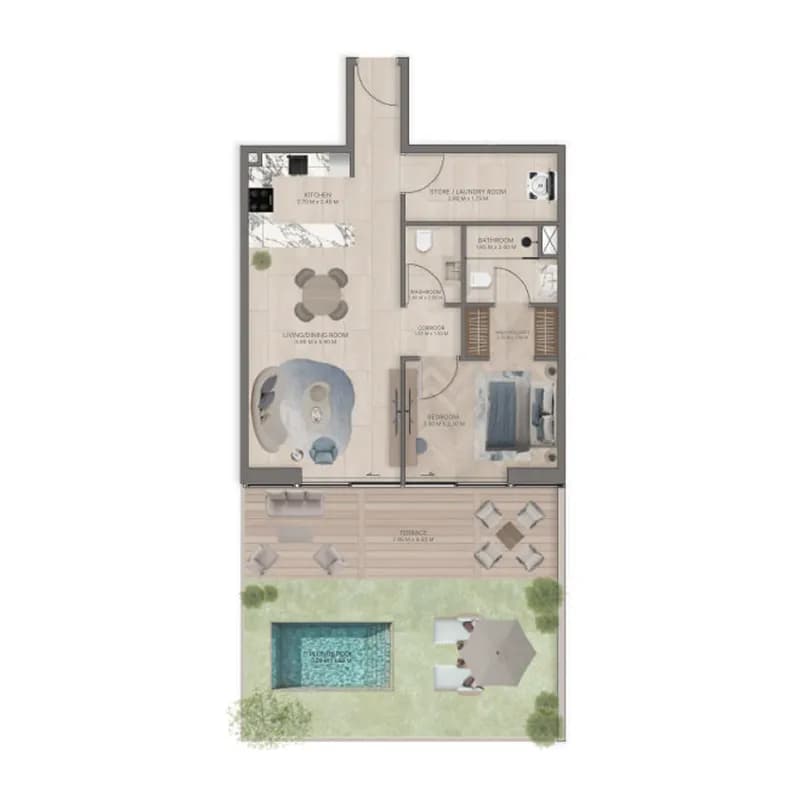Meriden Beach Residences — 1 Bedroom floor plan