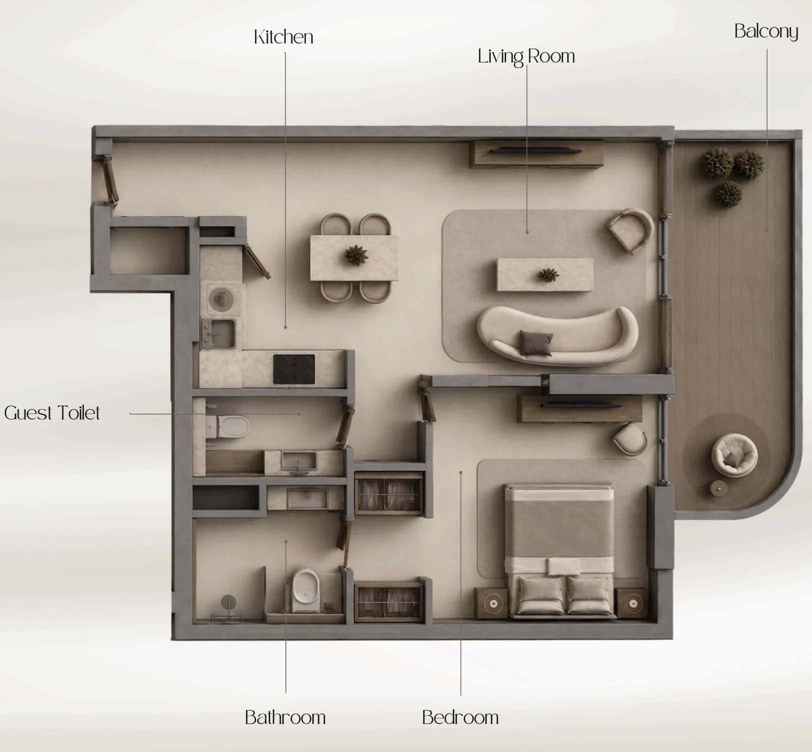 Beverly Crown — 1 Bedroom floor plan