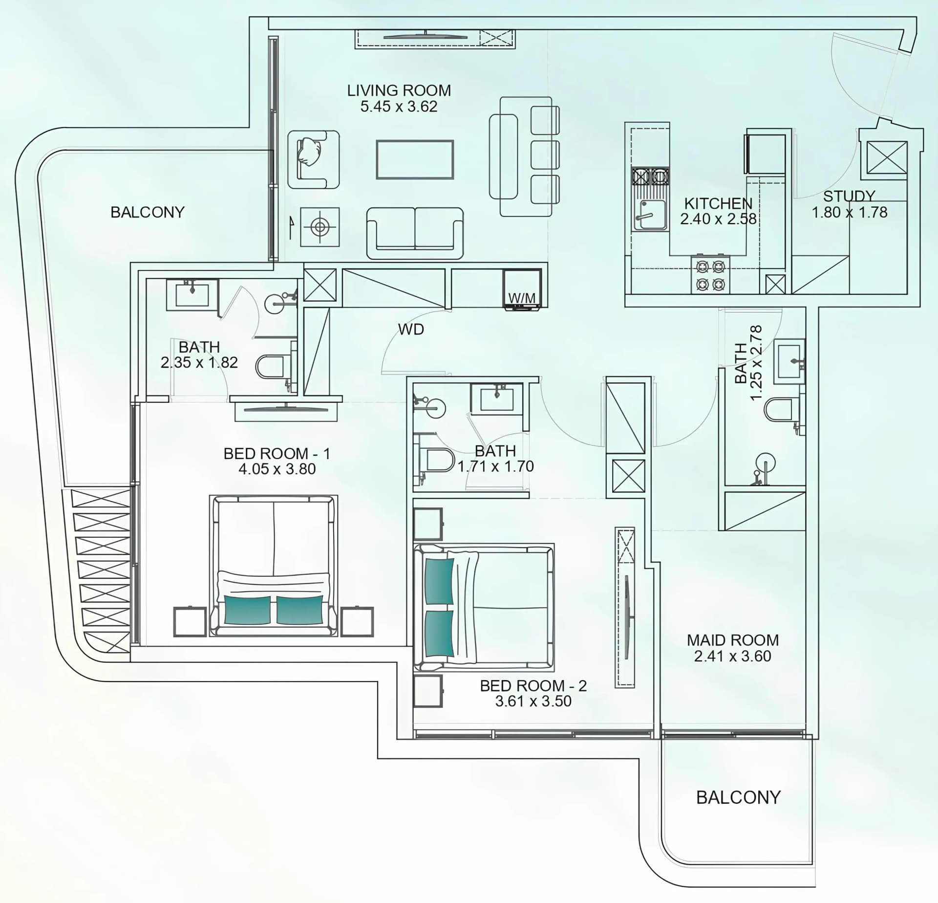 Floarea Breeze — 2 Bedrooms floor plan