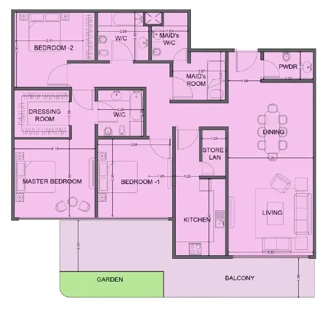 One Residence Al Reem Island — 3 Bedrooms floor plan