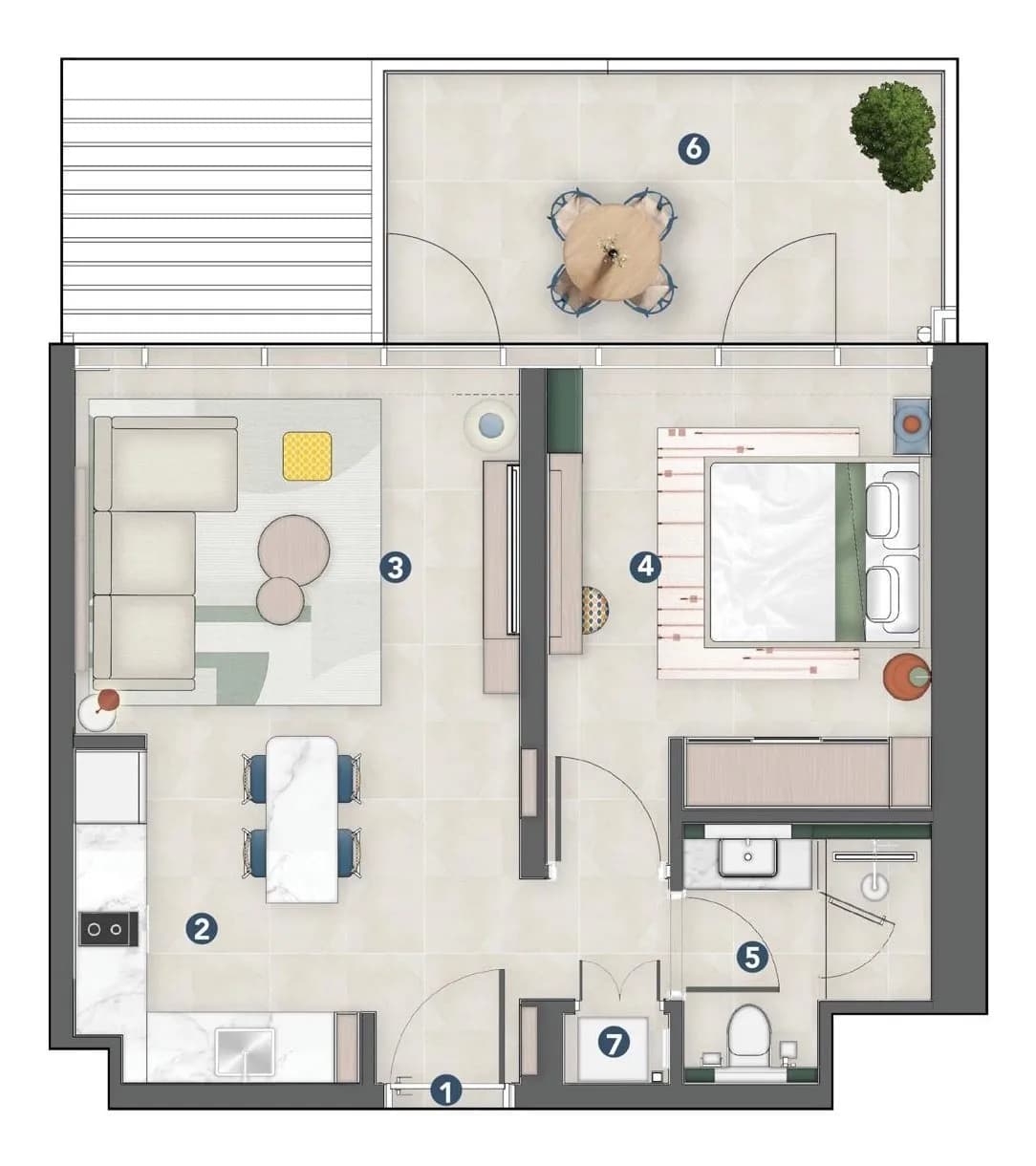 Rove Home Meydan Horizon — 1 Bedroom floor plan