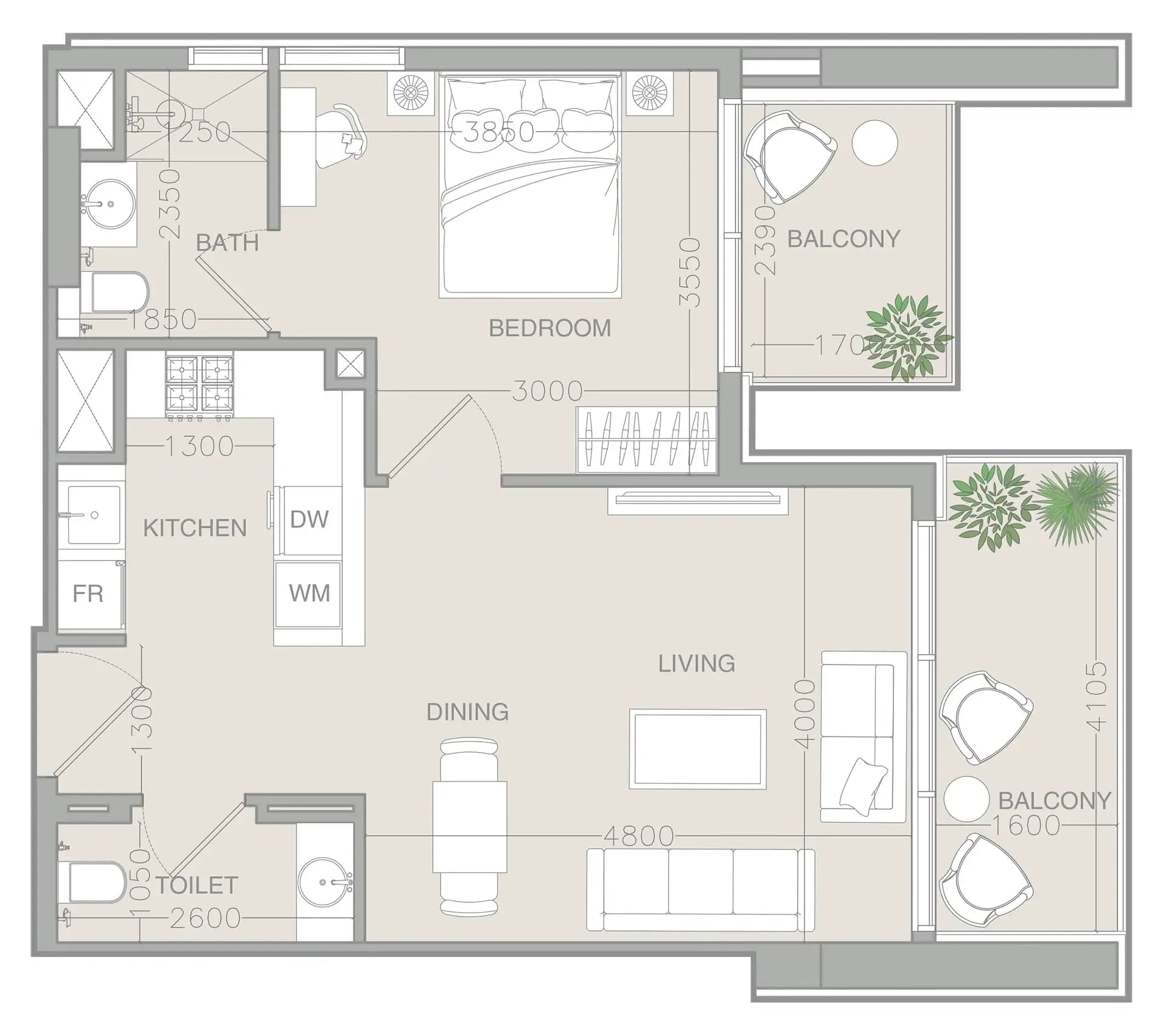 ELAR1S Rise — 2 Bedrooms floor plan