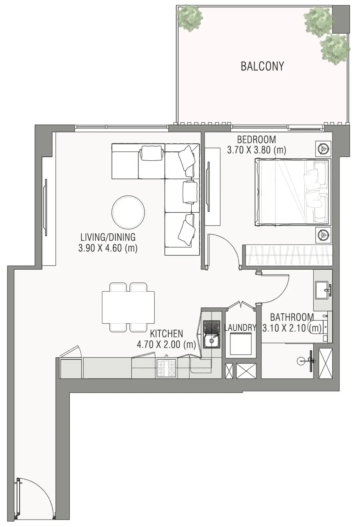 Ayamore Residence — 1 Bedroom floor plan