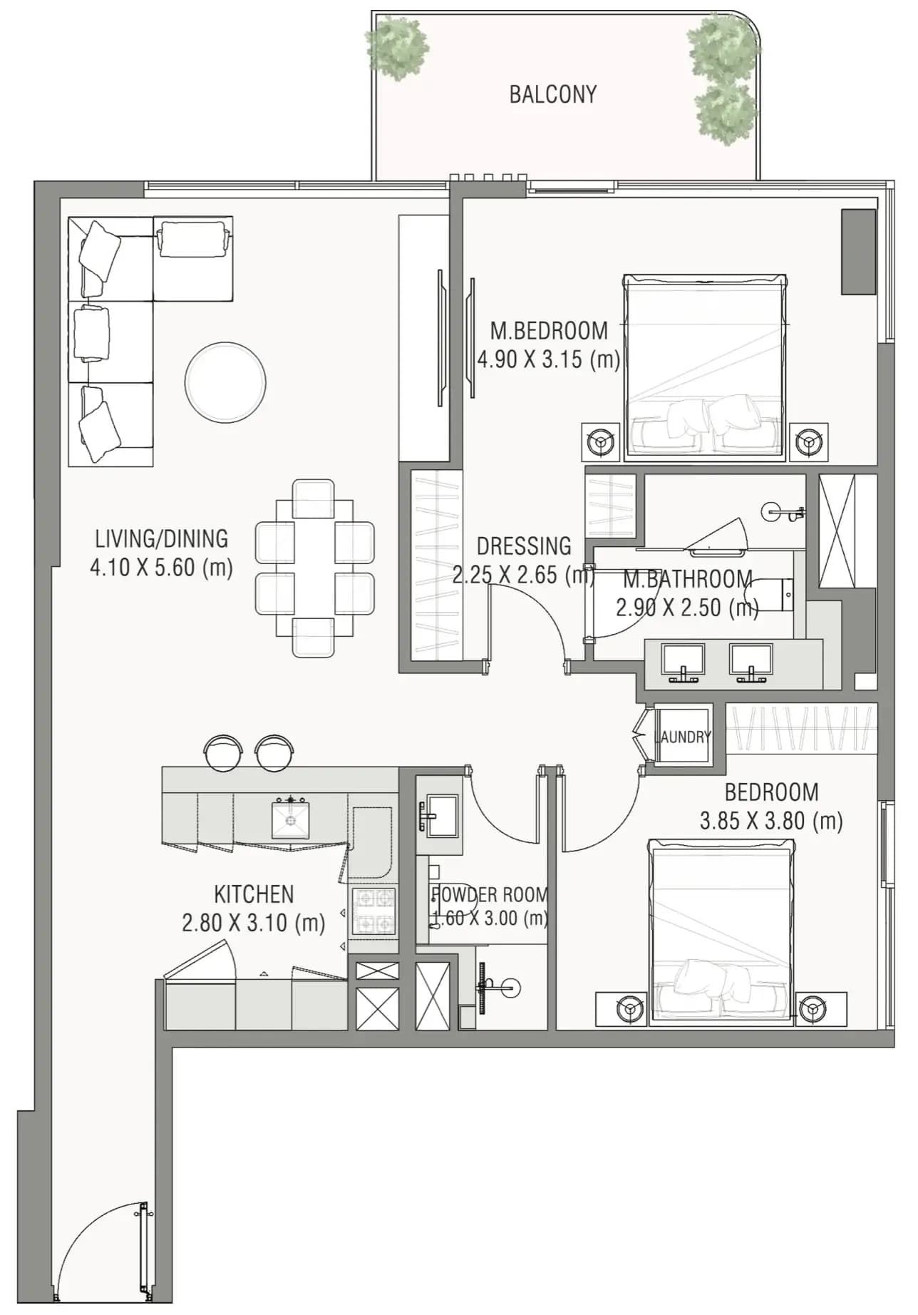 Ayamore Residence — 2 Bedrooms floor plan