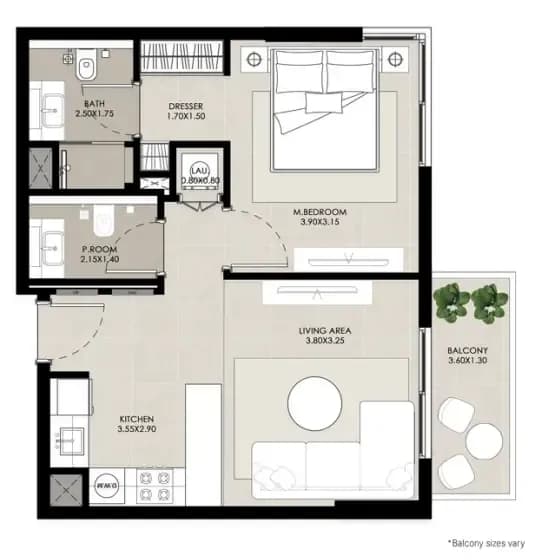 Rosewell — 1 Bedroom floor plan
