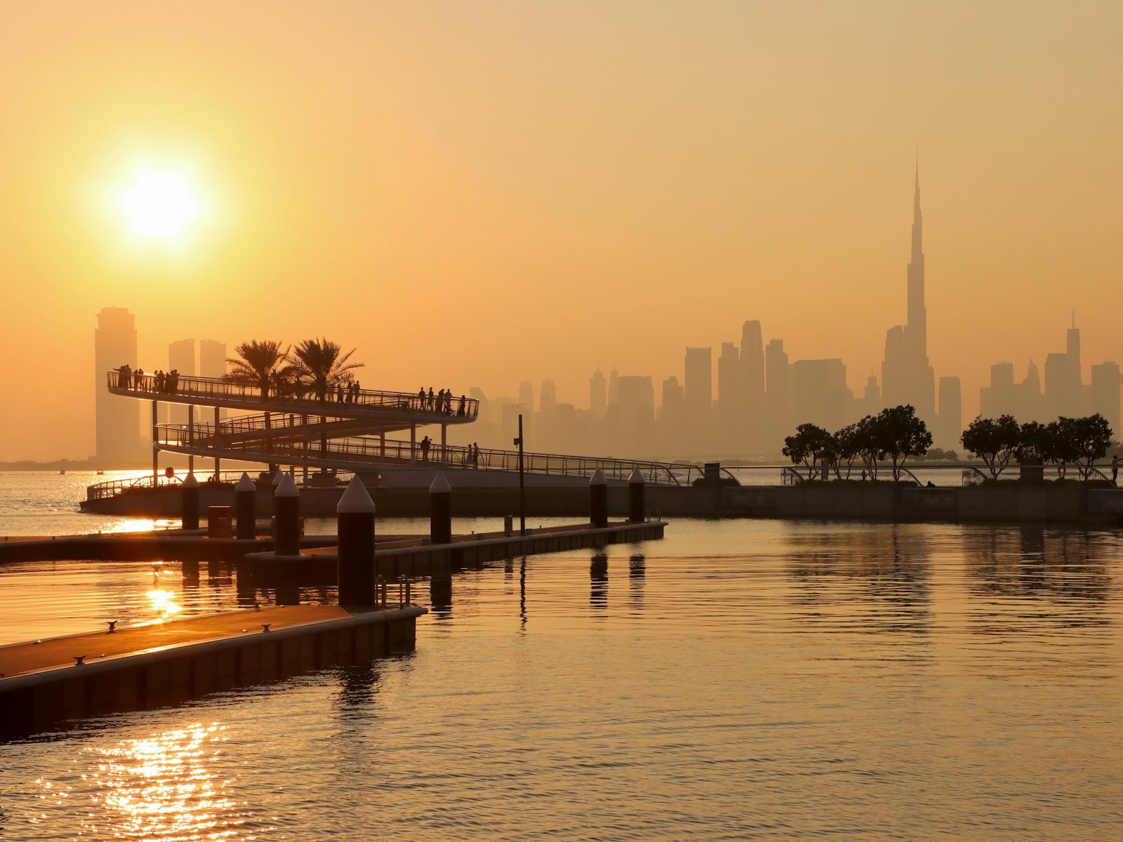 Sunset over Dubai toward the southern master-planned corridor