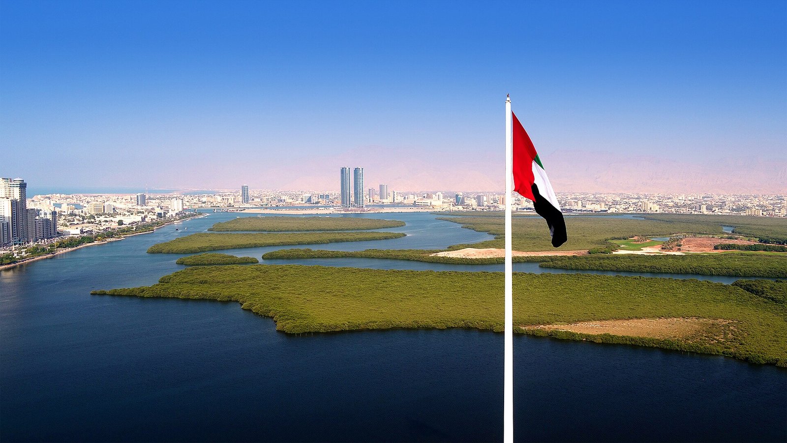 Aerial view of Ras Al Khaimah city from Al Qawasim Corniche