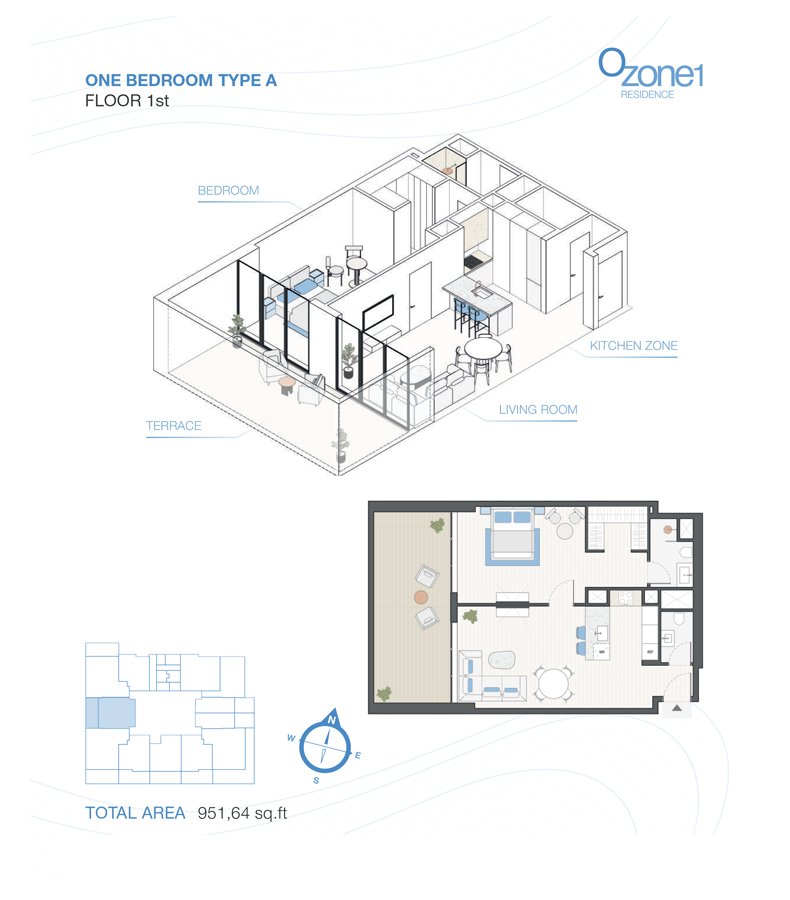 Ozone 1 Residence — 1 Bedroom floor plan